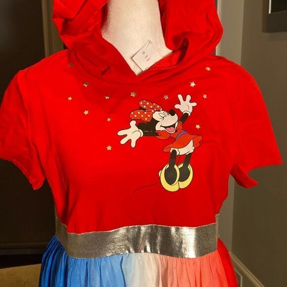 Kids Disney Minnie Mouse Dress with Hood Red White & Blue Size XXL NEW - Picture 2 of 12